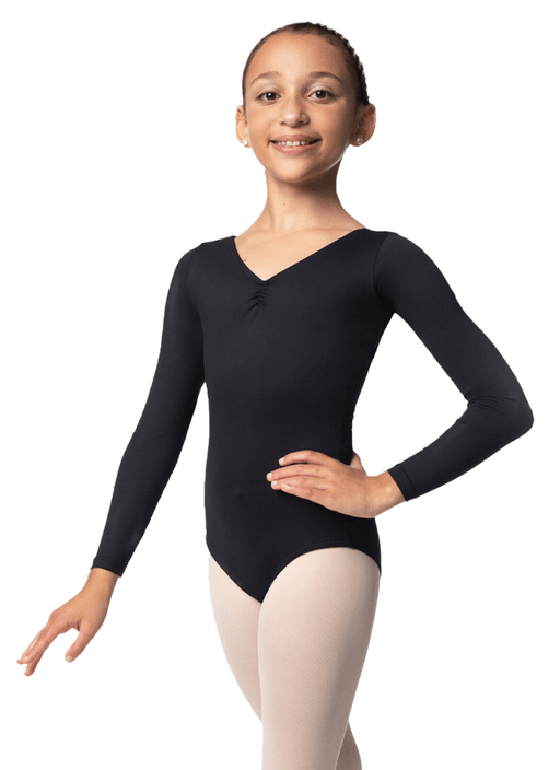 So Danca SL117/SL118 Long Sleeve Leotard with Pinched Front and Back Child Black