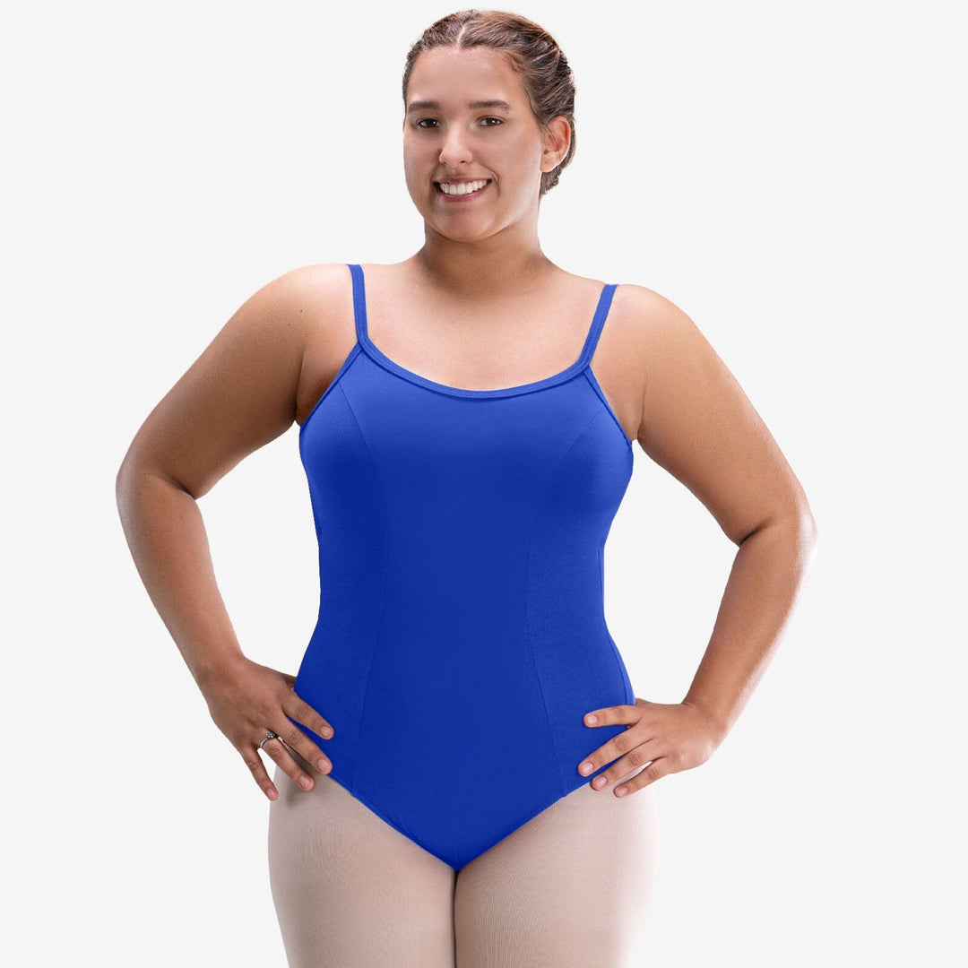 Woman wearing a blue swimsuit on a white background