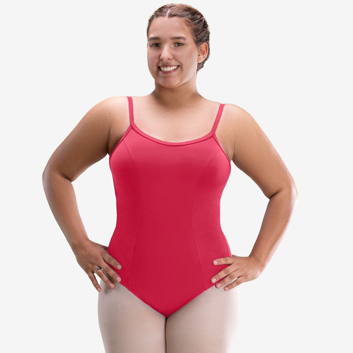 Woman wearing a red swimsuit on a white background
