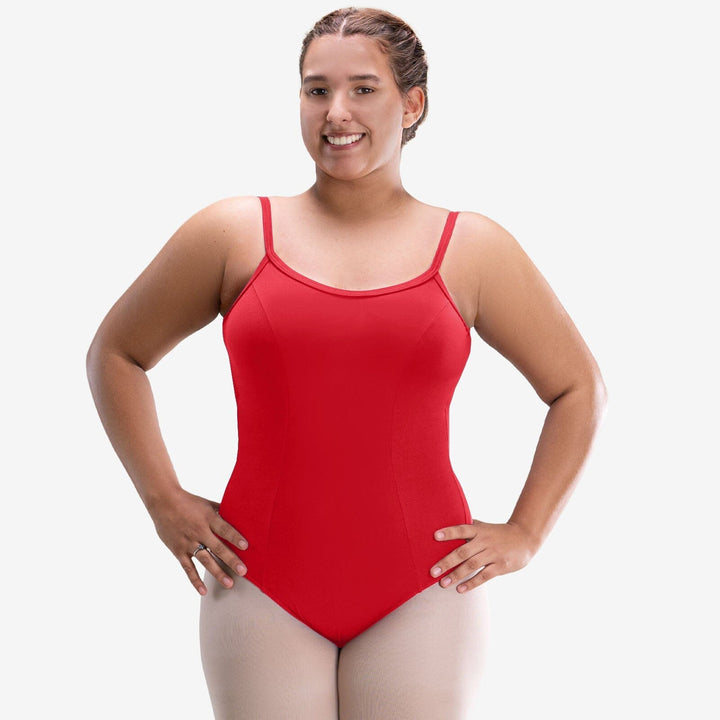 Woman wearing a red swimsuit on a white background