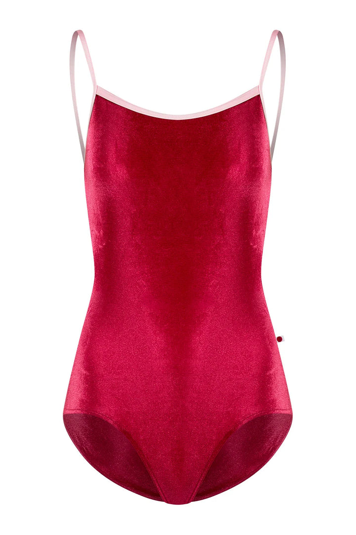 Red swimsuit with thin straps on a white background
