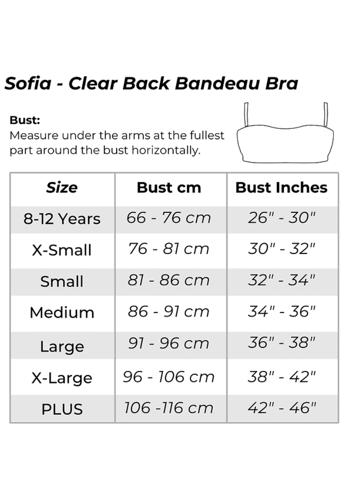 Silky Dance Sofia Clear Back Bandeau Bra size chart