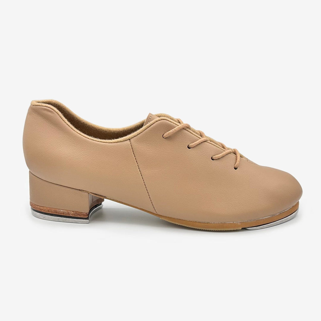 Tan tap shoe on a white background