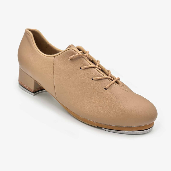 Tan tap shoe on a white background