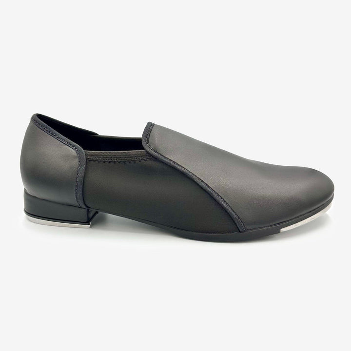 Black slip-on shoe on a white background