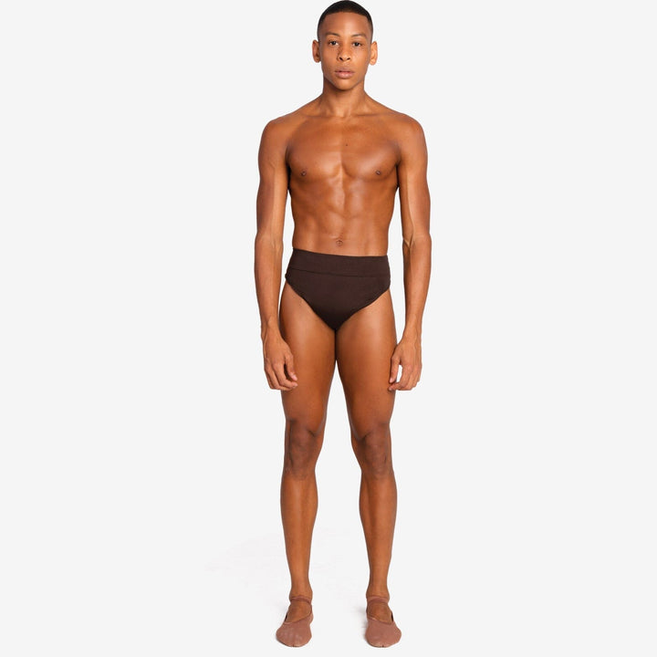 Man wearing a brown underwear on a white background