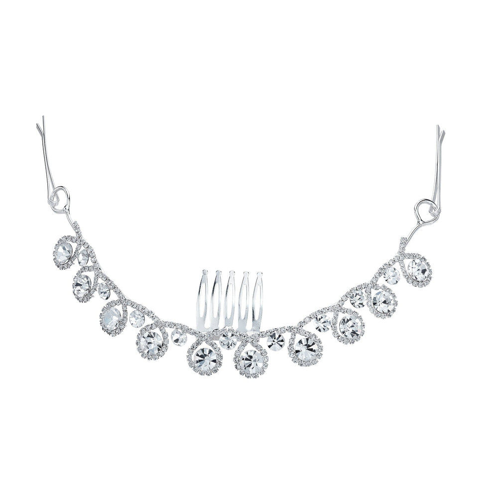 Silver necklace with clear crystals on a white background