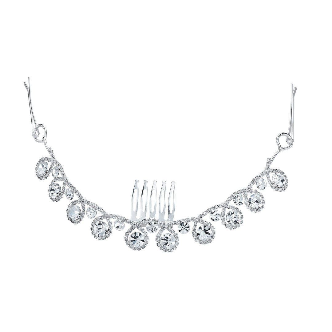 Silver necklace with clear crystals on a white background