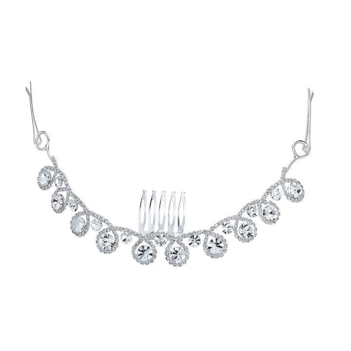 Silver necklace with clear crystals on a white background