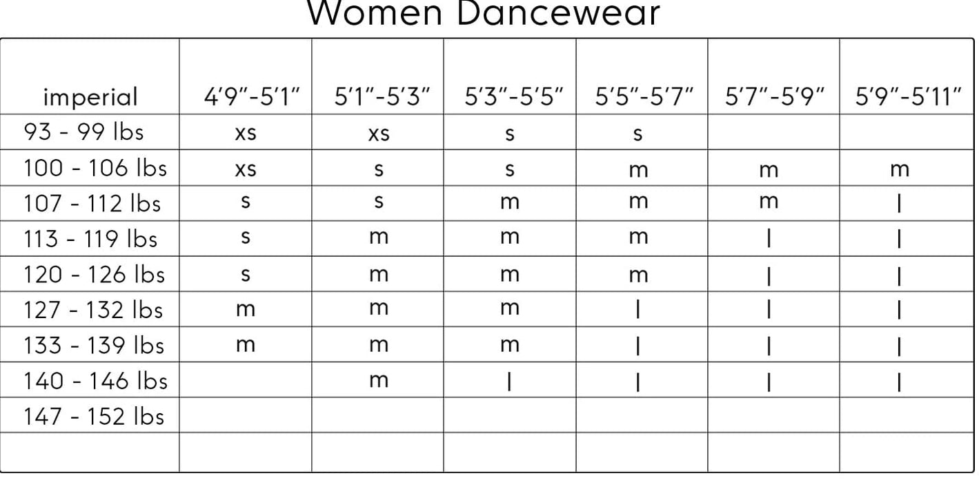 Yumiko Sizing Chart