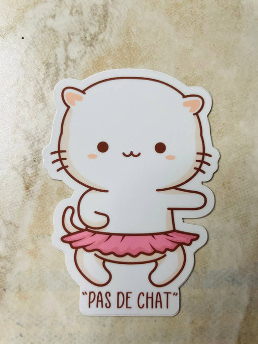 Pas De Chat White Kitty Dance Vinyl Sticker, 2.18" x 3": Retail Packaging