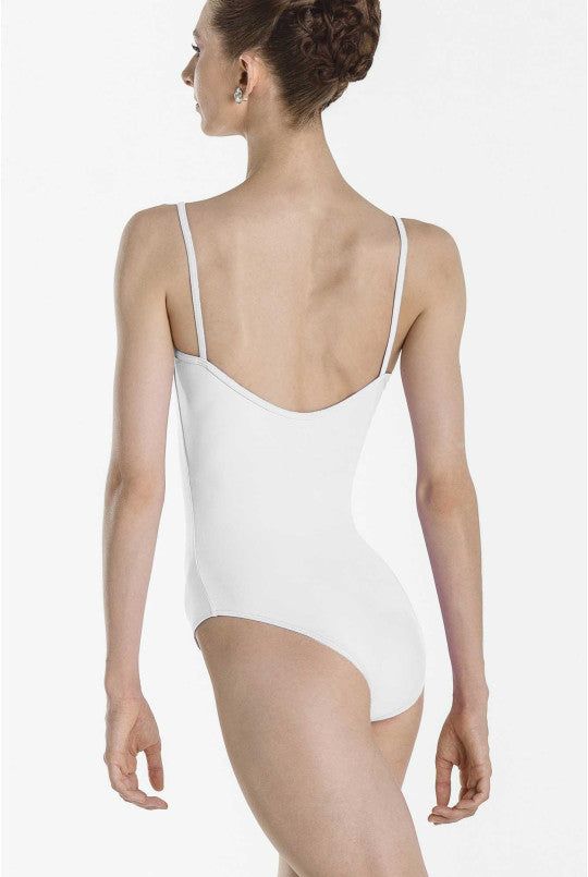 White leotard worn by a model on a white background