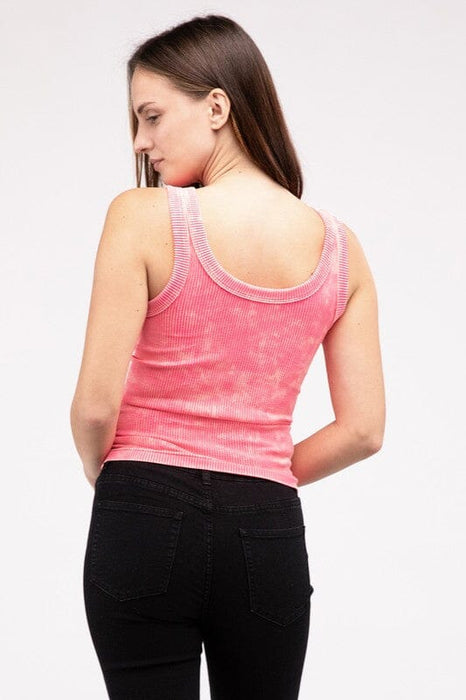 2-Way Neckline Washed Ribbed Cropped Tank Top - Online Exclusive