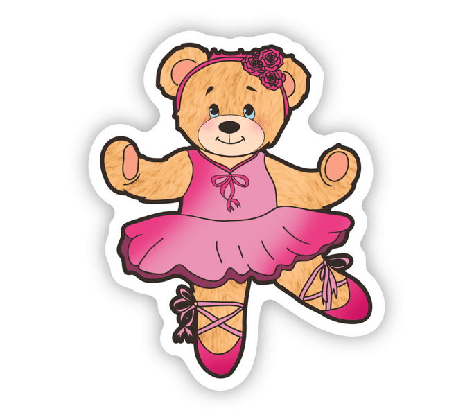 Teddy Bear Ballerina Dance Sticker, 2.5" x 3": Retail Packaging