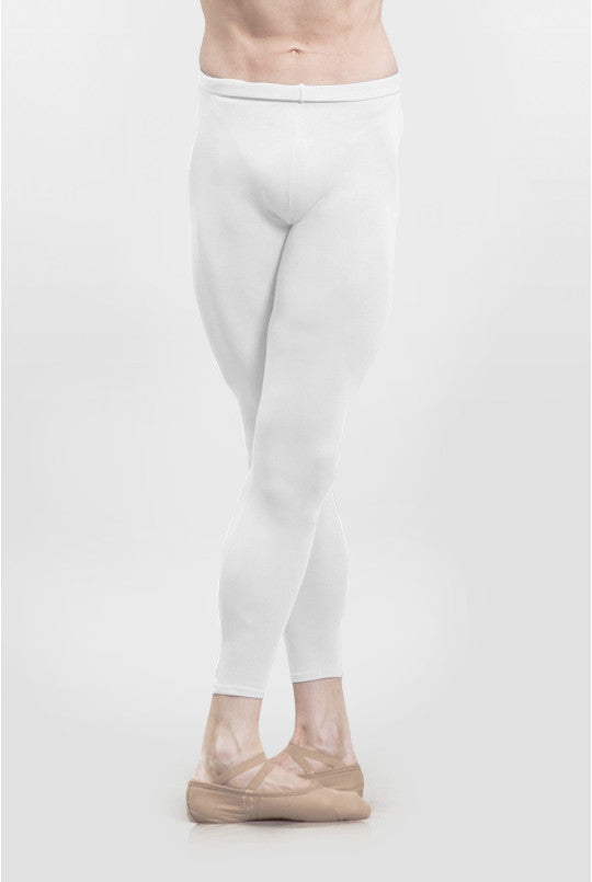 Person wearing white leggings on a plain background