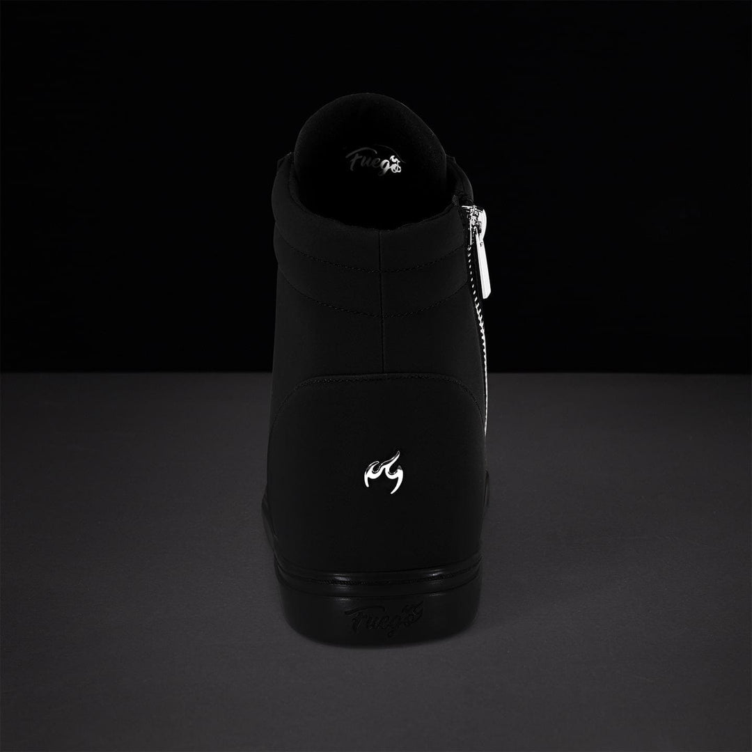 Black boot with flame logo on a dark background