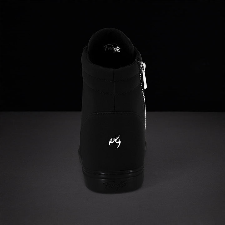 Black boot with flame logo on a dark background