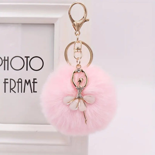 Pom Pom Charm Keychain Ballet Girl Design - Light Pink