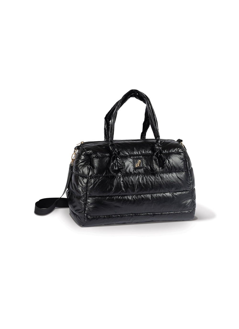 Black handbag on a white background