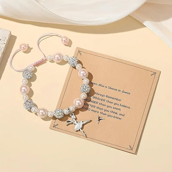 Pink Faux Pearl Bracelet with Ballet Dancer Charm