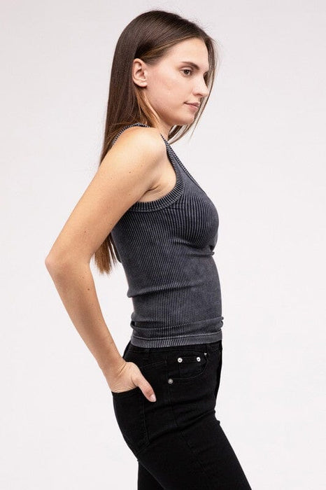 2-Way Neckline Washed Ribbed Cropped Tank Top - Online Exclusive