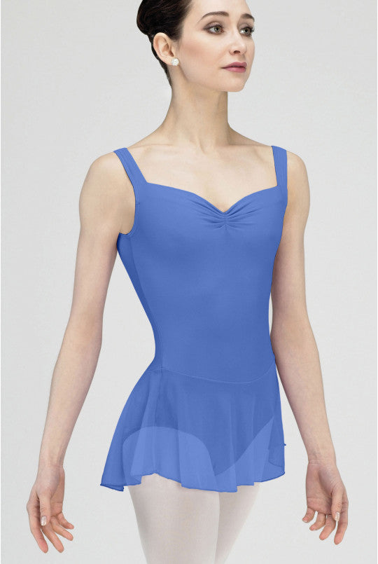 Ballerina wearing a blue leotard on a white background