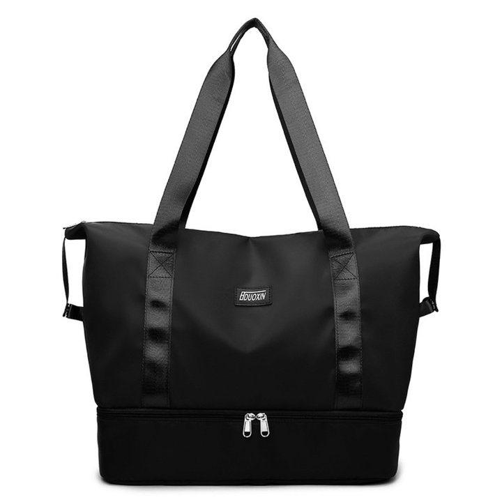 Large Capacity Bottom Zippered Compartment Handle Bag: Black / One Size