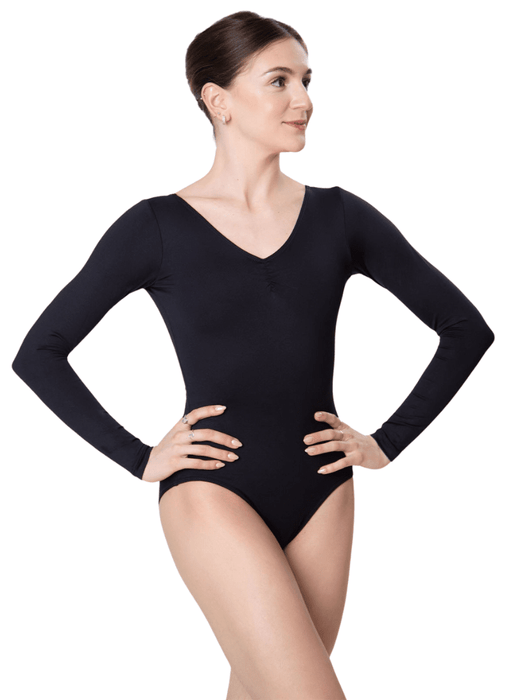 So Danca SL117/SL118 Long Sleeve Leotard with Pinched Front and Back Adult Black