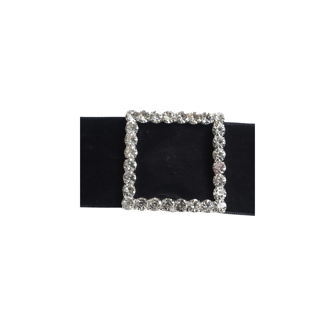 Black hair clip with a square silver rhinestone design on a white background