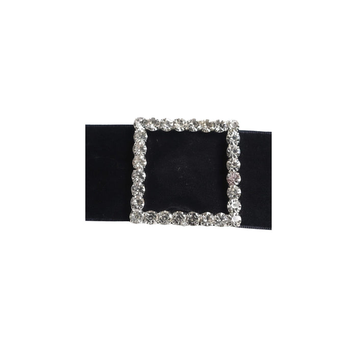 Black hair clip with a square silver rhinestone design on a white background