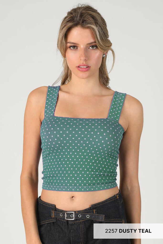 Polka Dot Square Crop Top - Dusty Teal