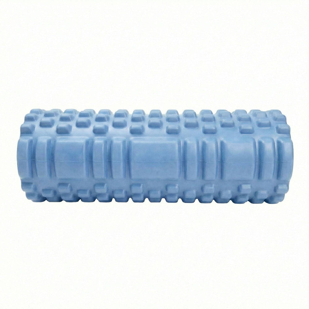 Blue foam roller on a white background