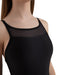 Black tank top with sheer mesh back on a white background