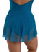 Blue dress with sheer overlay on a white background