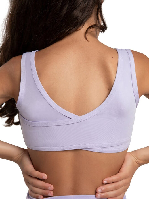 Light purple sports bra worn by a person on a white background