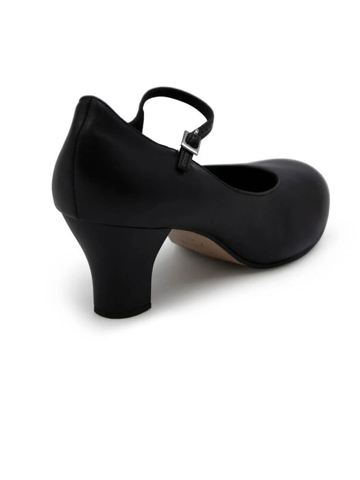 Black high-heeled shoe on a white background