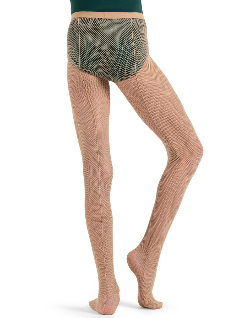 Capezio Studio Basics Fishnet Tight W Seams Girls Caramel 3408C