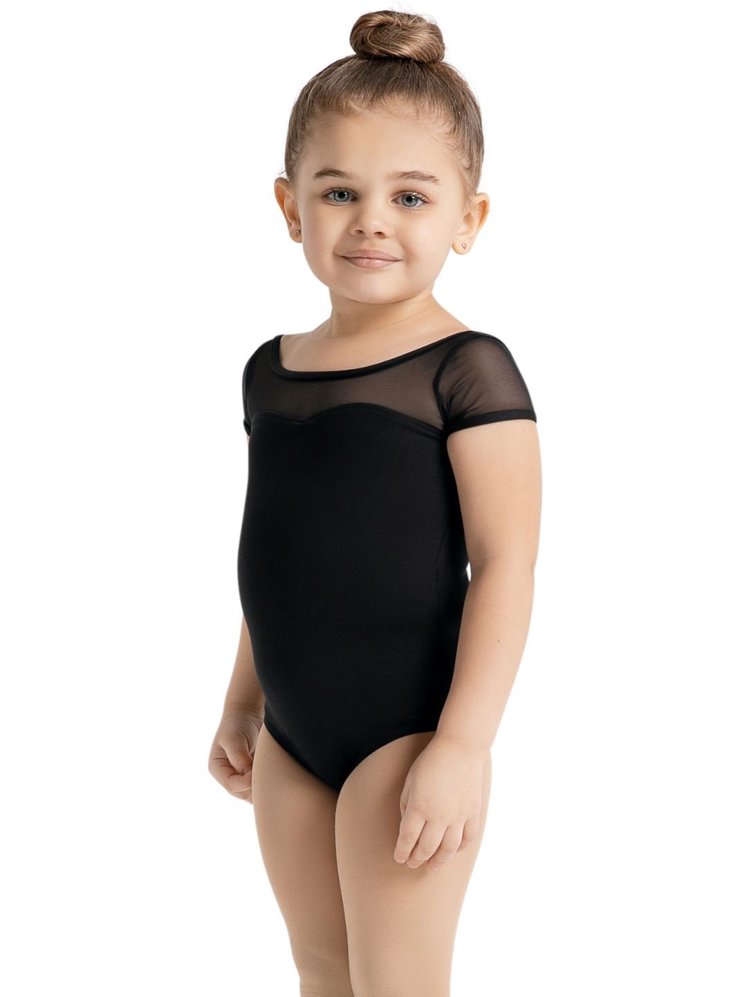 Capezio Studio Collection Mesh Yoke Short Sleeve Leotard Girls Black SE1039C