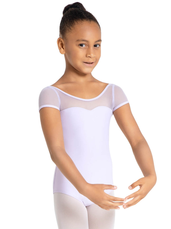 Capezio Studio Collection Mesh Yoke Short Sleeve Leotard Girls Lavendar SE1039C