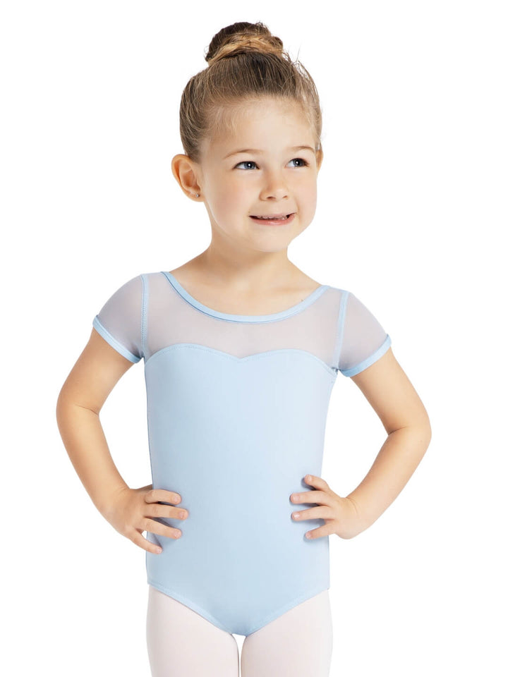 Capezio Studio Collection Mesh Yoke Short Sleeve Leotard Girls Light Blue SE1039C