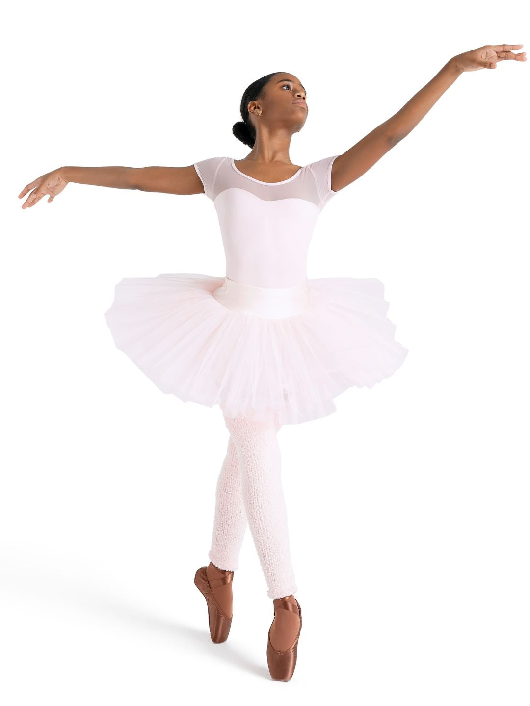 Capezio Studio Collection Mesh Yoke Short Sleeve Leotard Girls Pink SE1039C