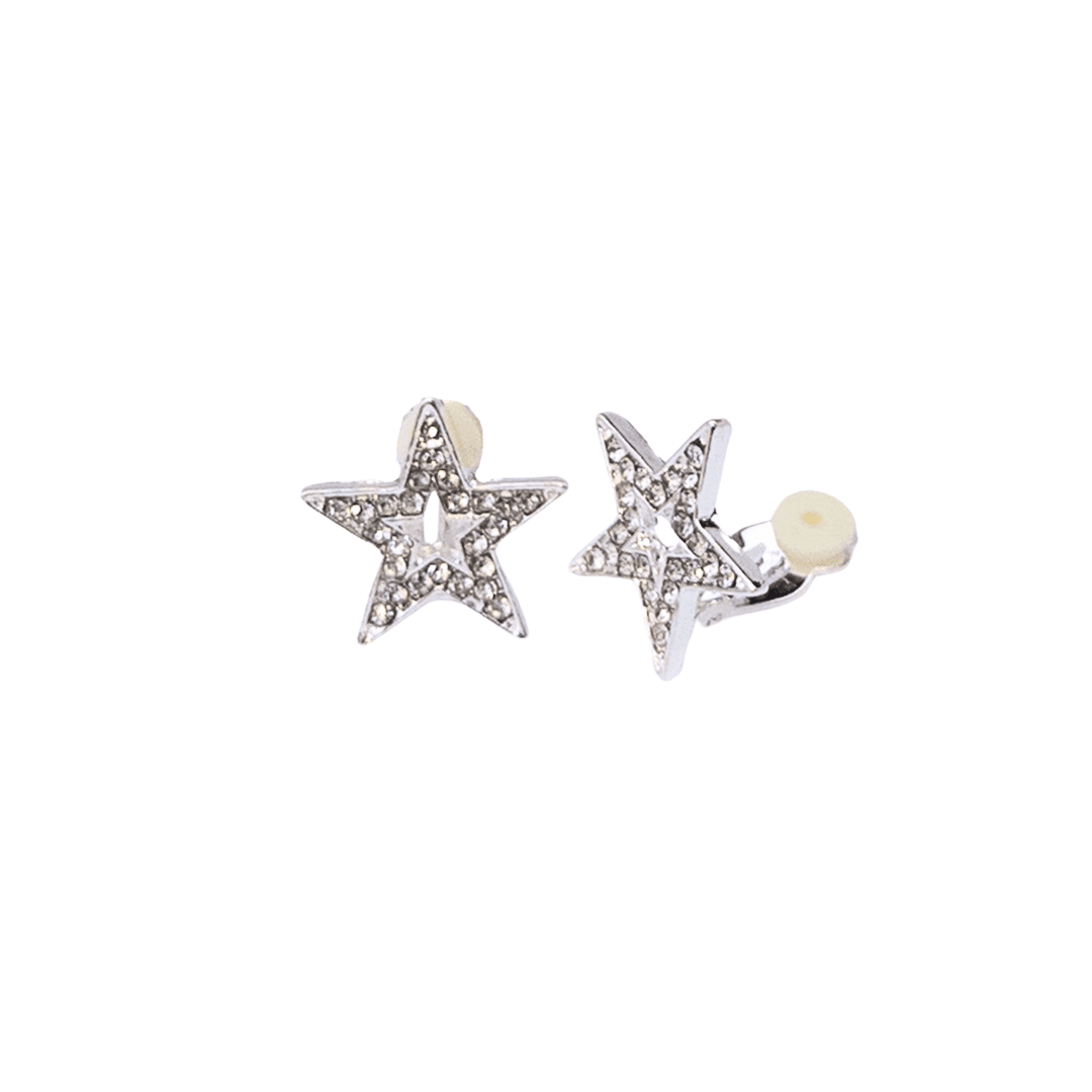 Star-shaped earrings with pearl centers on a white background