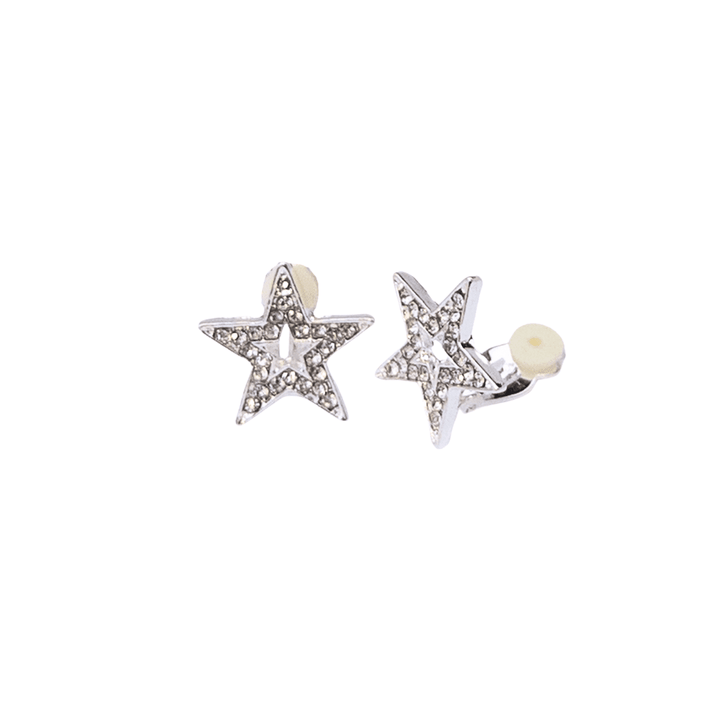 Star-shaped earrings with pearl centers on a white background