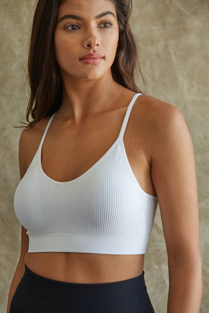 Knit Ribbed Seamless Sleeveless Padded Brami: Black / SM