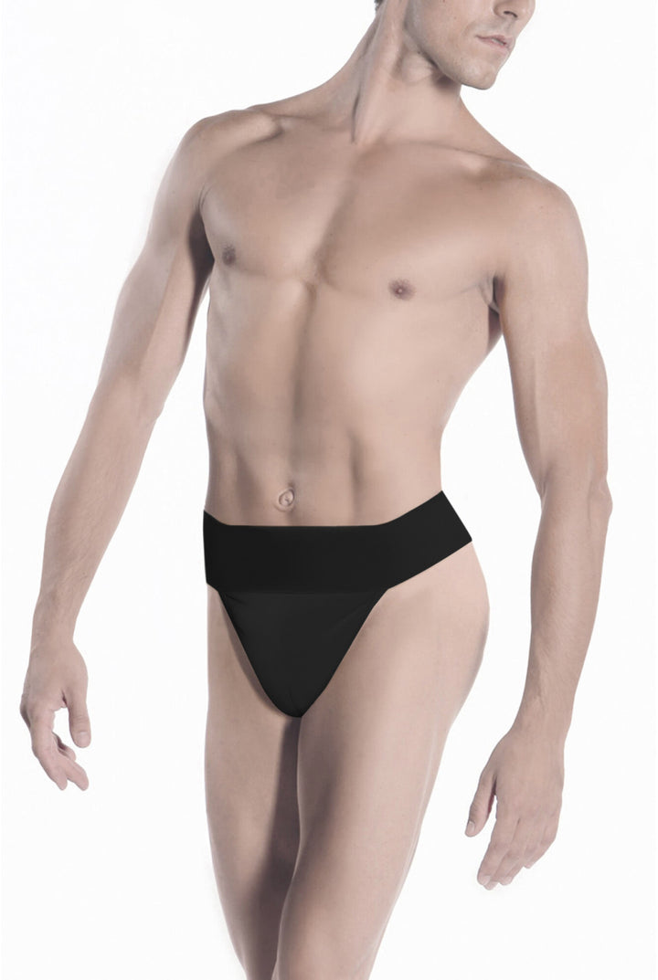 Man wearing a black swimsuit on a white background