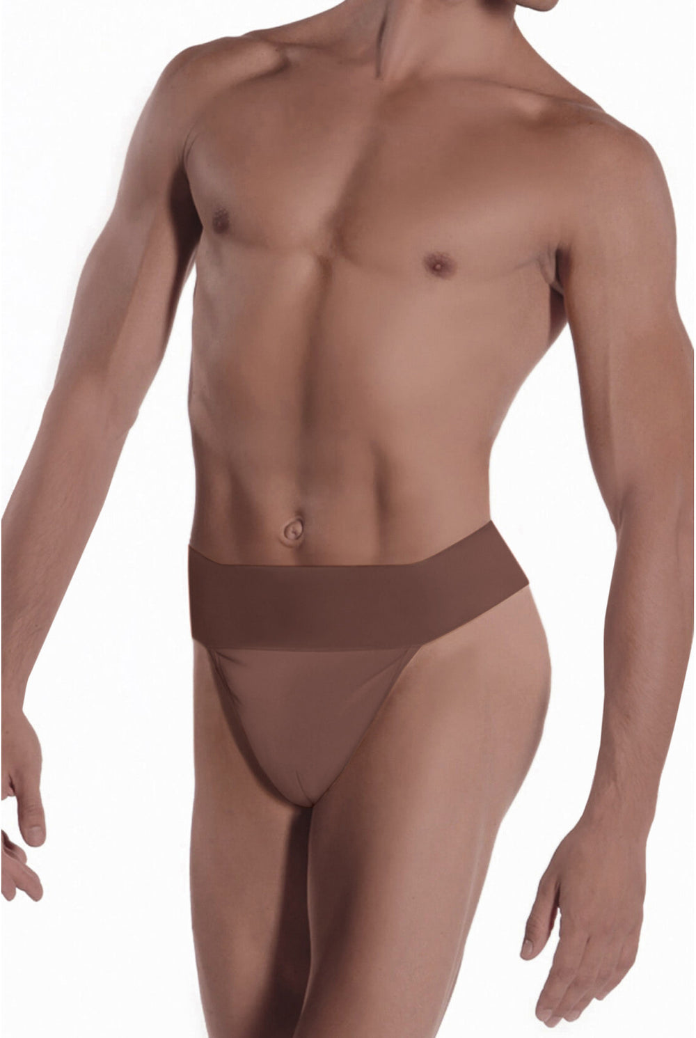 Man wearing a brown thong on a white background