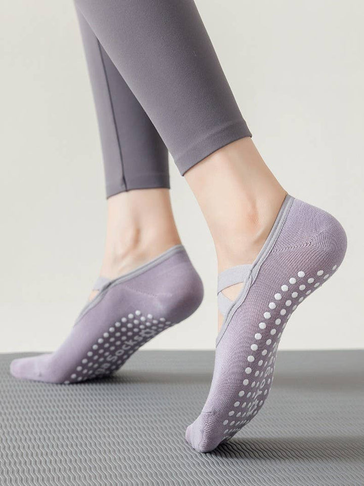 Cross Strap Grip Pilates Ballet Socks: Pink