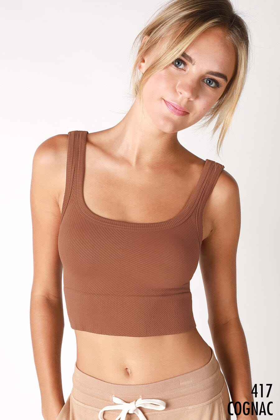 Chevron Ribbed Crop Top Cognac