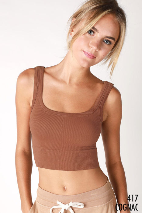 Ribbed High Neck Tank in Cognac
