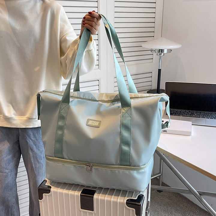 Large Capacity Bottom Zippered Compartment Handle Bag: Light Green / One Size